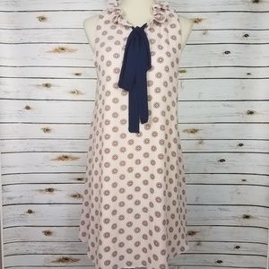 Jella C Shift Dress Circle Print Ruffle Neckline